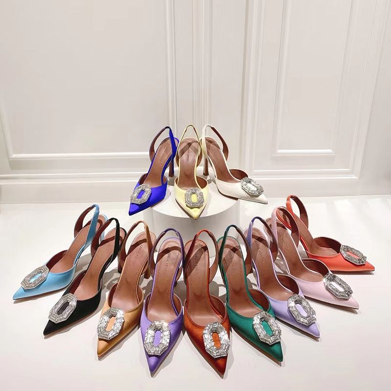 Amina muaddi Camelia Dress Shoes Pumps High Heels Sexy Stiletto Sandals Factory Shoes Luxury Saeda Crystal Strap Satin Suede Leather Wedding Party Womens, Lavender