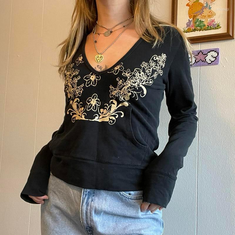Women' Hoodies Combhasaki Y2K Women Casual Hooded Sweatshirt Adults Flower Print Long Sleeve V-neck Pullover With Pocket, Black
Women' Hoodies Combhasaki Y2K Women Casual Hooded Sweatshirt Adults Flower Print Long Sleeve V-neck Pullover With Pocket, Black
