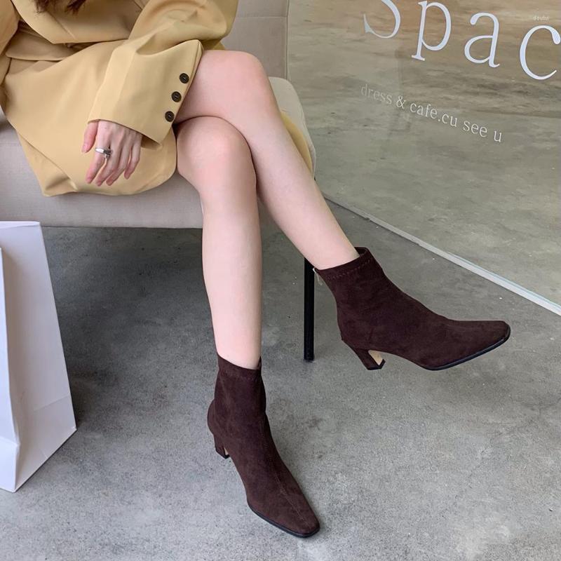 Boots Fashion Women Ankle Flock Round Toe Dress Shoes Thick Mid Heels Slip On Sock Booties Black Beige Brown 35-39 
Boots Fashion Women Ankle Flock Round Toe Dress Shoes Thick Mid Heels Slip On Sock Booties Black Beige Brown 35-39