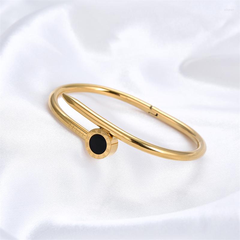 Bangle FYSARA Stainless Steel Bracelets & Bangles For Women Charms Roman Numerals Gold Color Crystal Jewelry Valentines