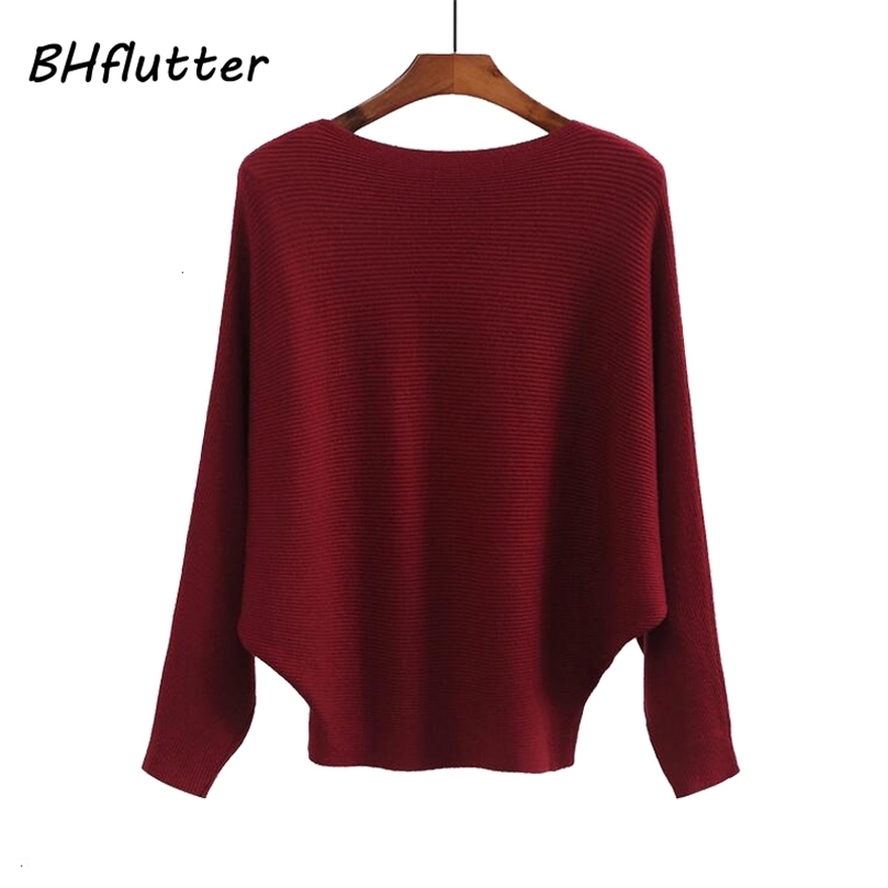 BHflutter Sweater Women Slash Neck Knitted Winter Sweaters Tops Female Batwing Cashmere Casual Pullovers Jumper Pull Femme T190907