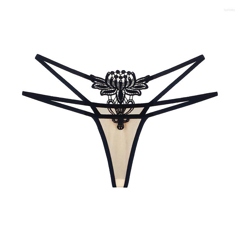 Women's Panties Large T-shirt Sexy Embroidery Hollow Out Low Waist Women's Underwear G-String, Black