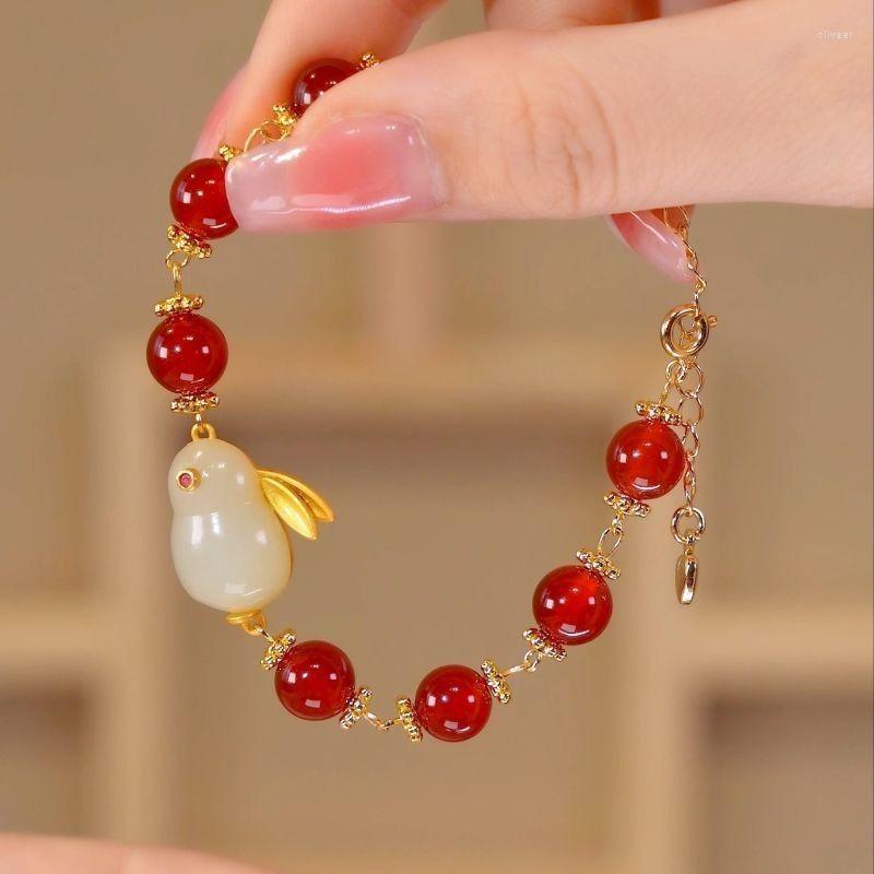 Charm Bracelets Hetian Jade Bracelet For Women Men Couple Red Marau Hand-woven Black Rope Beaded Birthday Friends Gifts