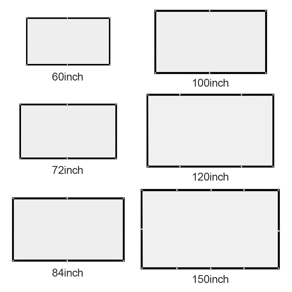 Portable Projector Screen Video Projection Screens 100 120 150 Inch Foldable HD 16 to 9 White Dacron For Wall Mounted Home Theater Movies Indoors Outd