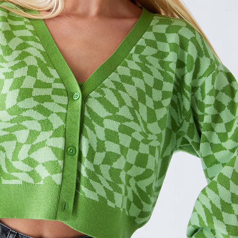 Women' Knits Green Plaid V Neck Cropped Knitted Cardigan Feminino Korean Preppy Style Knit Sweaters Womens Coat 2022 Autumn Knitwear
Women' Knits Green Plaid V Neck Cropped Knitted Cardigan Feminino Korean Preppy Style Knit Sweaters Womens Coat 2022 Autumn Knitwear