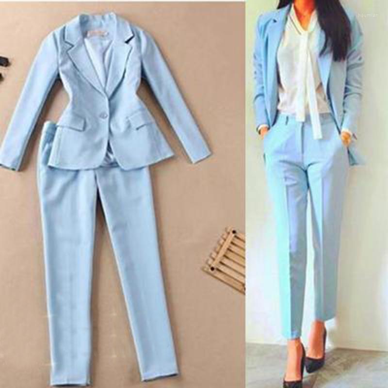Women' Two Piece Pants Women' Suits Fashion Small Suit Jacket Casual Nine Sets Of Blue Temperament Commuter Style
Women' Two Piece Pants Women' Suits Fashion Small Suit Jacket Casual Nine Sets Of Blue Temperament Commuter Style