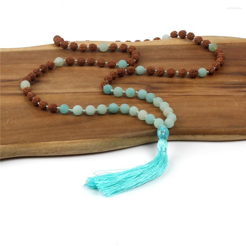 Chains Grade AB Matte Amazonite Knotted Necklace Buddhism Rudraksha Mala Necklaces For Unisex Yoga With Blue Tassel
Chains Grade AB Matte Amazonite Knotted Necklace Buddhism Rudraksha Mala Necklaces For Unisex Yoga With Blue Tassel