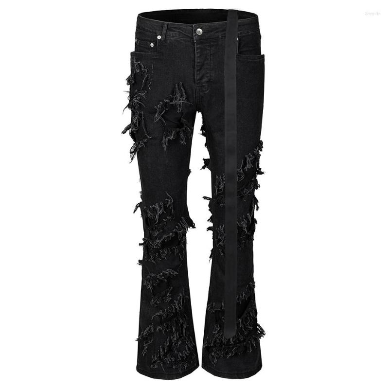 Flared Fashion Men's Men's Ripped Jeans Distressed Streetwear Black Denim Pants Long Ribbons Trend Man ZUGJ
Flared Fashion Men's Men's Ripped Jeans Distressed Streetwear Black Denim Pants Long Ribbons Trend Man ZUGJ