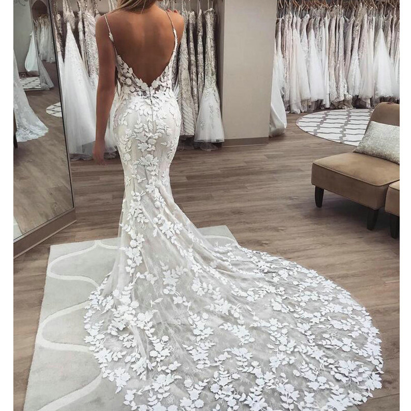 Berta Mermaid Wedding Dresses 3D Floral Applique Lace Backless Sweep Tulle Train Plus Size Boho Beach Bridal Gowns Robe De Free shipping