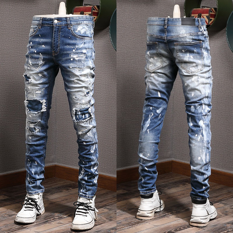 Stretch Design Denim Jeans Biker Fit For Mens Slim Painted Patch Trim Leg Cowboy Pants Male CRCC, Amr-8290
Stretch Design Denim Jeans Biker Fit For Mens Slim Painted Patch Trim Leg Cowboy Pants Male CRCC, Amr-8290