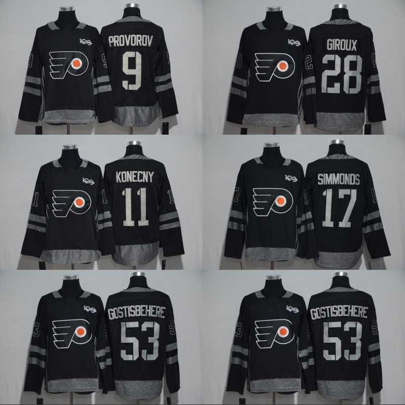 100th 28 Claude Giroux Philadelphia Flyers Black 11 Travis Konecny 17 Wayne Simmonds 53 Shayne Gostisbehere 9 Ivan Provorov Hockey Jersey, #53
100th 28 Claude Giroux Philadelphia Flyers Black 11 Travis Konecny 17 Wayne Simmonds 53 Shayne Gostisbehere 9 Ivan Provorov Hockey Jersey, #53