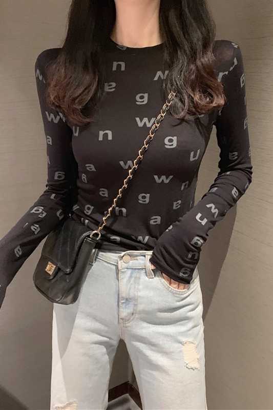 Women's T-Shirt Sexy Bodycon Long Sleeve T-shirt Tops for Woman 2022 Spring Summer Female Tee Designer Luxury Clothing Streetwear T220923