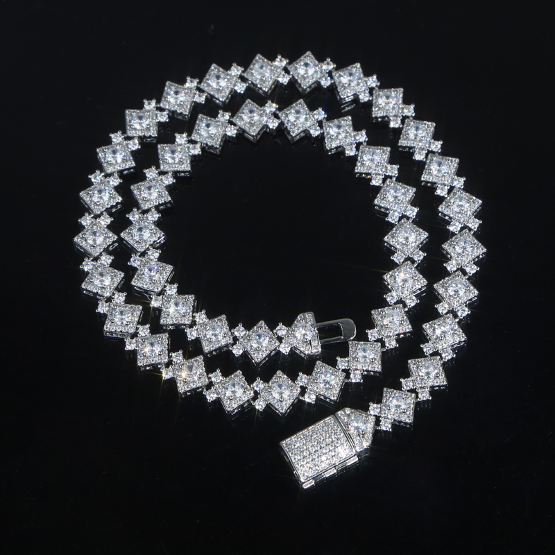 iced out hip hop necklace paved 5A cz stone plated silver cloister link chain for men boy punk styles hiphop punk jewelry drop ship