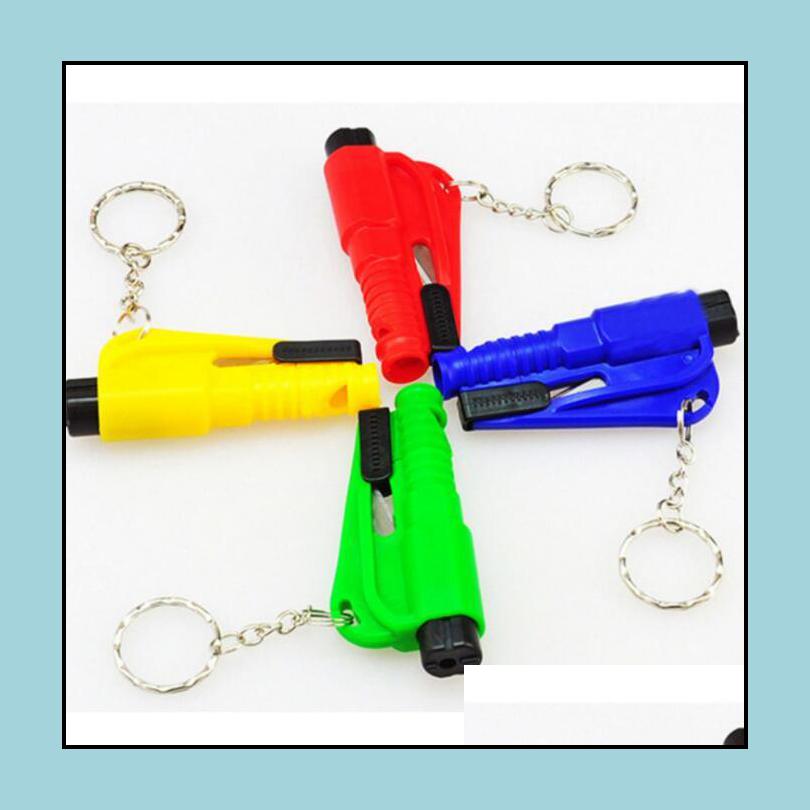 Keychains Lanyards Life Saving Hammer Key Chain Rings Portable Self Defense Emergency Rescue Car Accessories Seat Belt Window Brea