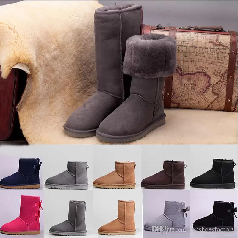 Women Boots Designer Booties Classic Snow boot Chestnut Low Bow Black Grey Pink Navy Blue Ankle Short Winter booties