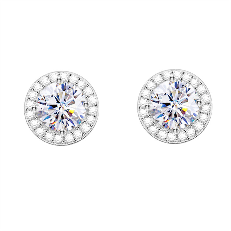 New Fashion Sterg Sier Gold Plated Bg Moissanite Round Studs Earrings for Men Women Jewelry Nice Gift