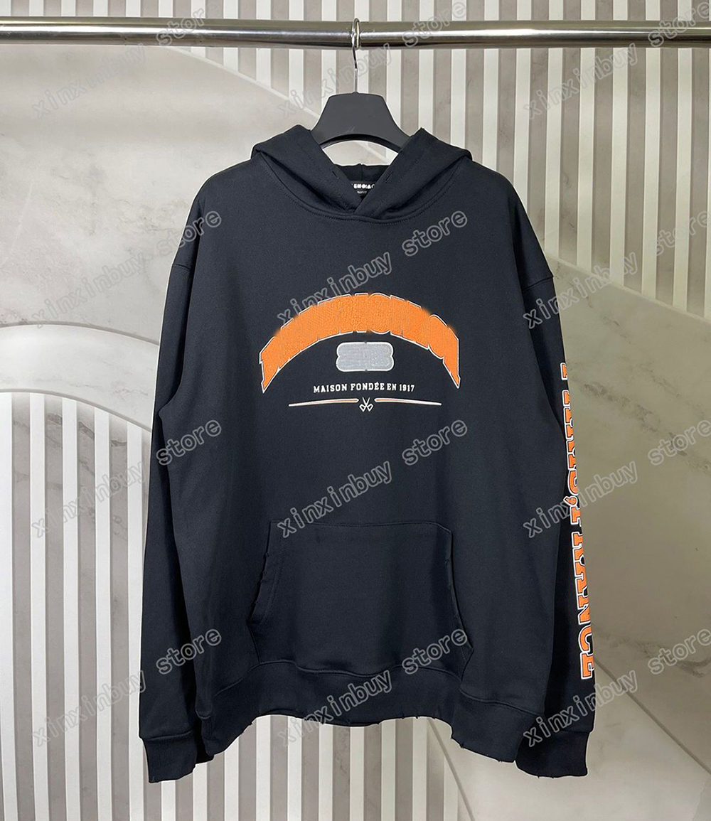 xinxinbuy Men women designer Sweatshirt Hoodie destroyed letter print Paris Apparel oversize black white S-3XL