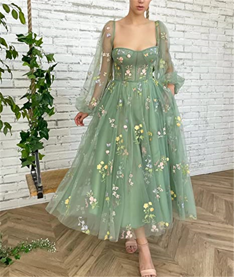 Summer Bohemian Green Long Party Dresses Sexy Scoop Necke Backless A E Women Tea Length Tail Casual Prom Evening Gowns CPS
