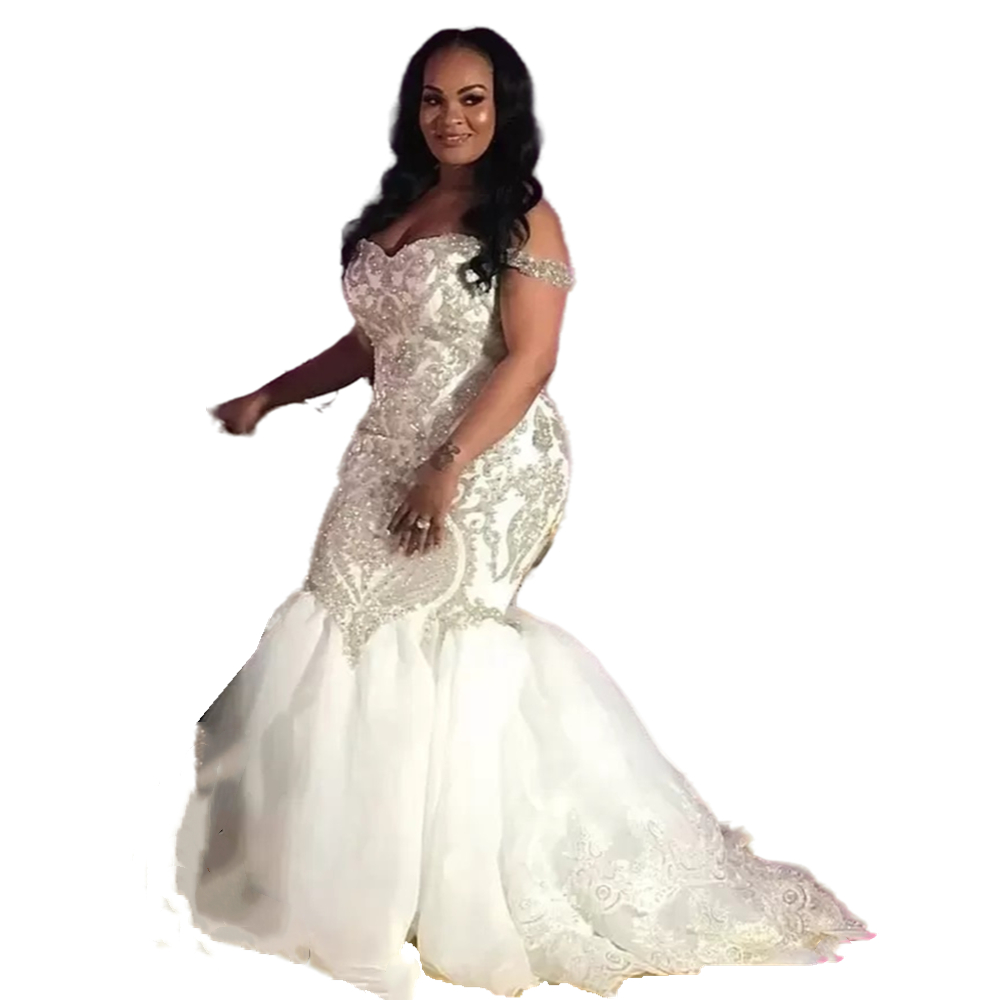 Shiny Crystals Sequins Meraid Wedding Dresses Beaded New 2023 Off Shoulder Plus Size Bridal Gowns Sexy Sweetheart Church Nigeria African Dubai Bride W