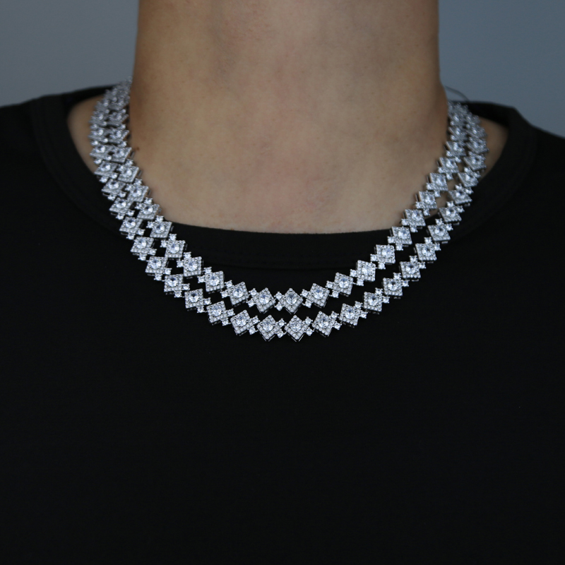 iced out hip hop necklace paved 5A cz stone plated silver cloister link chain for men boy punk styles hiphop punk jewelry drop ship