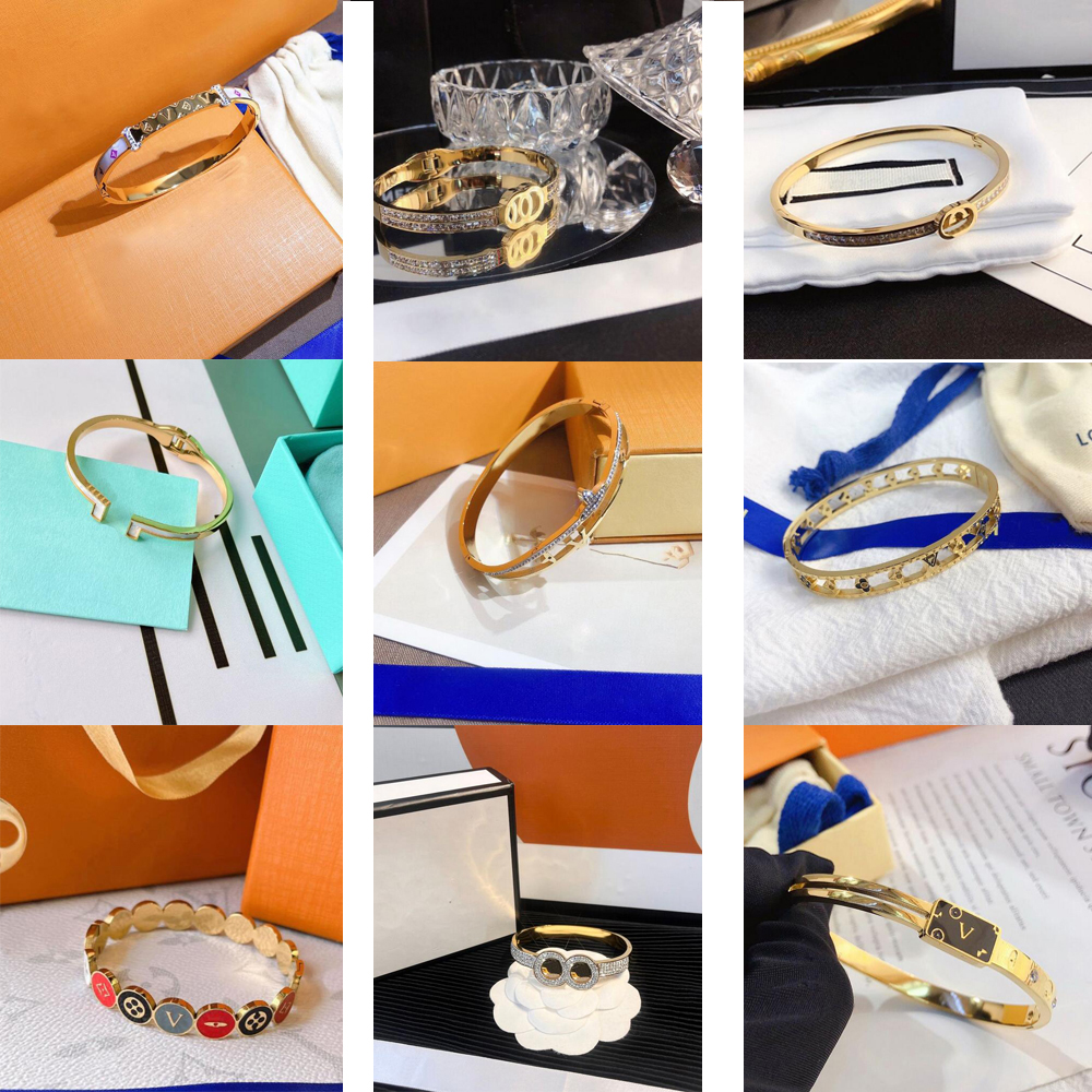 20style Designer Bangle Luxury Jewelry Charm Bracelet Women Letter Plated Stainless steel 18K Gold Wristband Party Gifts Accessories Hollow Out
20style Designer Bangle Luxury Jewelry Charm Bracelet Women Letter Plated Stainless steel 18K Gold Wristband Party Gifts Accessories Hollow Out