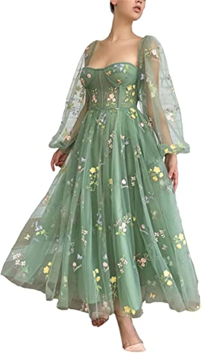 Summer Bohemian Green Long Party Dresses Sexy Scoop Necke Backless A E Women Tea Length Tail Casual Prom Evening Gowns CPS