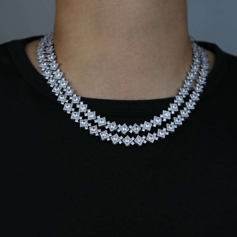 iced out hip hop necklace paved 5A cz stone plated silver cloister link chain for men boy punk styles hiphop punk jewelry drop ship