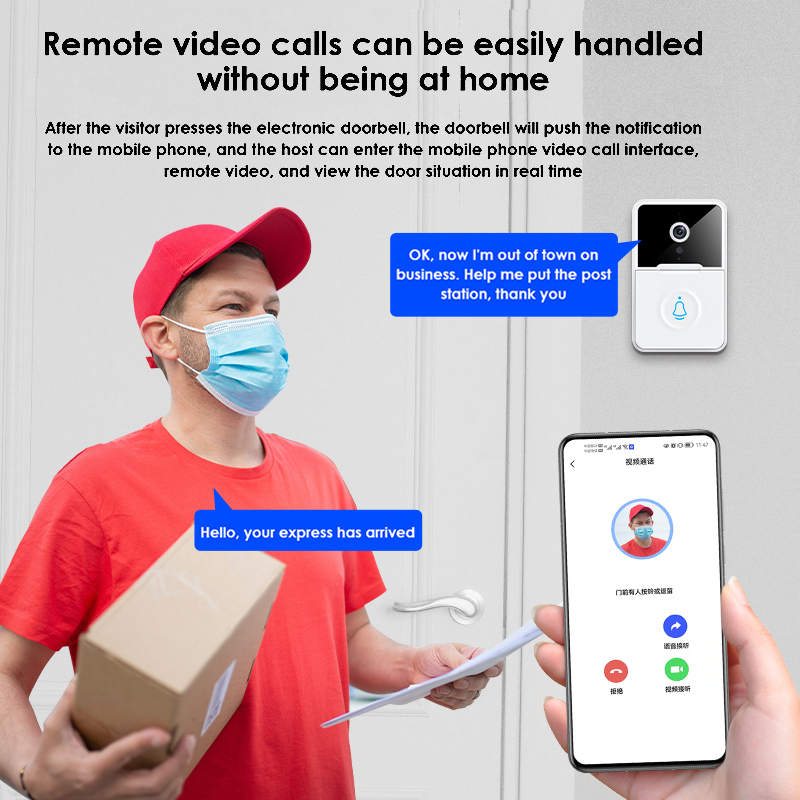 Wireless Video Doorbell Camera WiFi Outdoor HD Camera Security Door Bell Night Vision Intercom Voice Change For Smart Home Monitor Doorbells