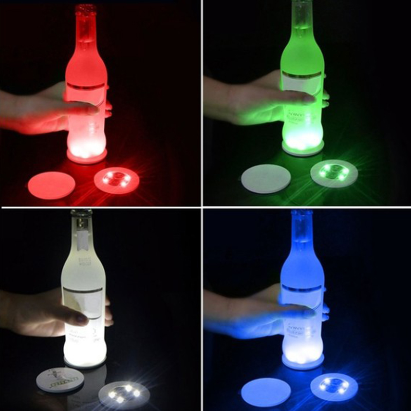 5pcs Bottle Stickers Lights Novelty Lighting 4leds Battery Powered Glow LED Coasters Super Bright Lamp for Wedding Festival Party Decor D2.0
