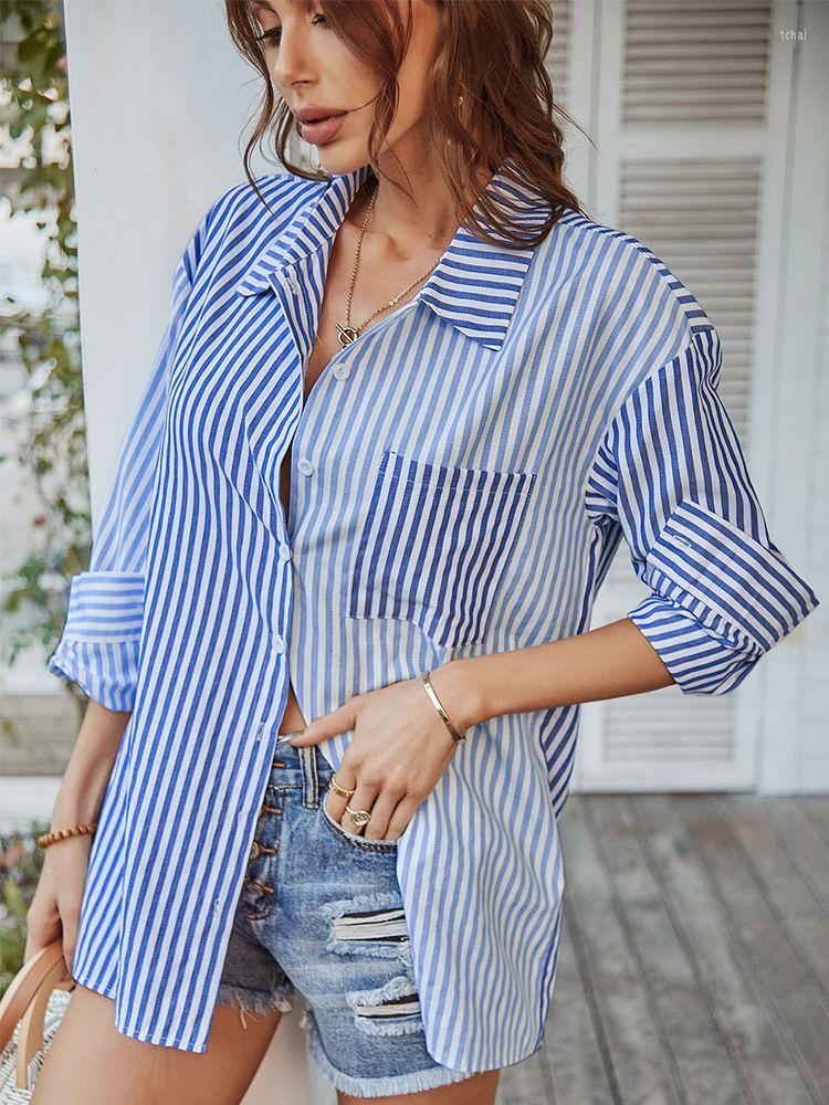 Women' Blouses Ladies Vintage Long Sleeve Striped Blouse Shirt Women Tops Casual Button Turn Down Collar Office Lady Female Blusas, Blue
Women' Blouses Ladies Vintage Long Sleeve Striped Blouse Shirt Women Tops Casual Button Turn Down Collar Office Lady Female Blusas, Blue