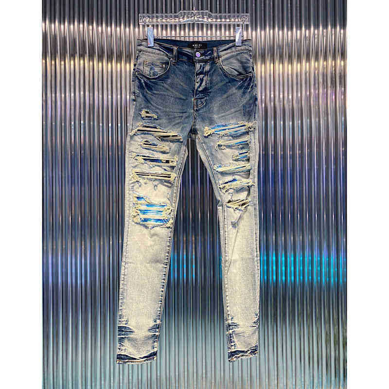 slim amirly fashion new European hole and jeans American high patch street washed men's blue worn
slim amirly fashion new European hole and jeans American high patch street washed men's blue worn