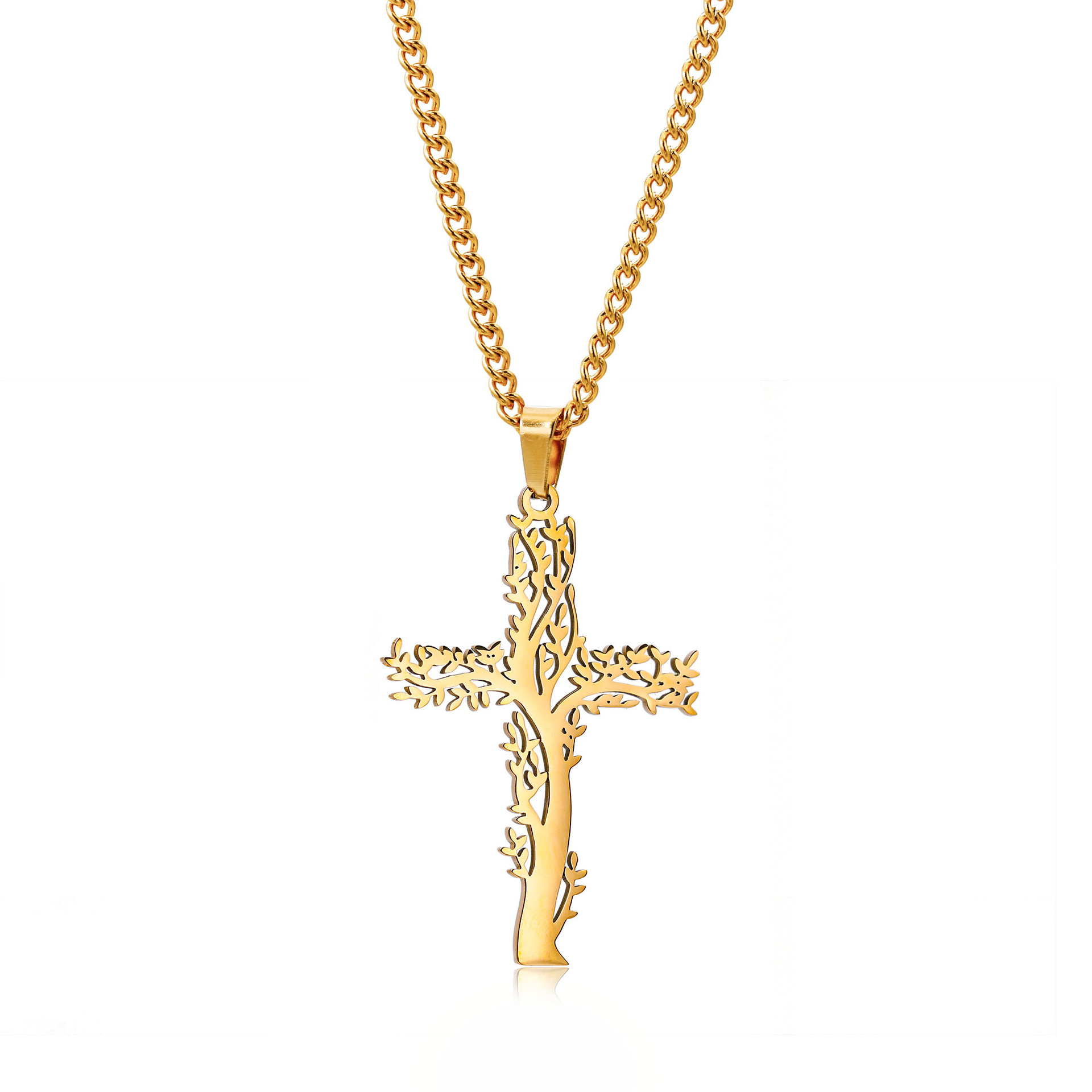 Tree of Life Cross Pendant Necklaces Men Religion Faith Crucifix Charm Decoration Chain For Women Jewelry Gift