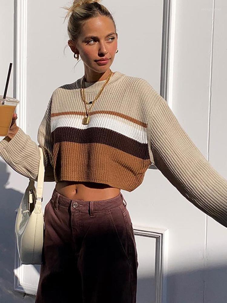 Women' Sweaters Striped Knitted Women Autumn Cropped Female Loose Casual Street Short Pullover O-neck Long Sleeve Basic Matching Tops, Brown
Women' Sweaters Striped Knitted Women Autumn Cropped Female Loose Casual Street Short Pullover O-neck Long Sleeve Basic Matching Tops, Brown