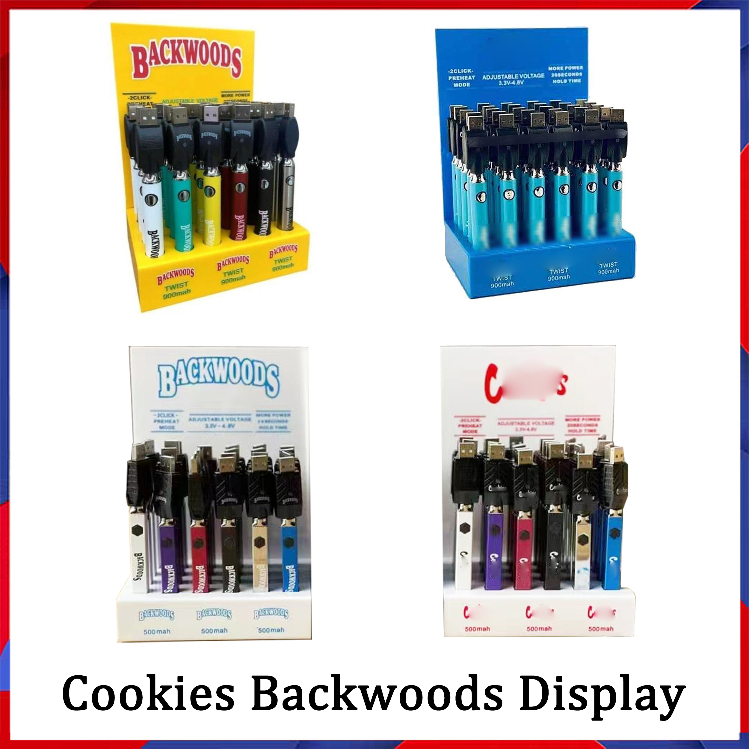 Cookies Backwoods Battery 900mAh Twist Preheat VV Cartoon Quad 500mAh Bottom Voltage Adjustable USB Charger Vape Pen For 510 Cartridges
Cookies Backwoods Battery 900mAh Twist Preheat VV Cartoon Quad 500mAh Bottom Voltage Adjustable USB Charger Vape Pen For 510 Cartridges