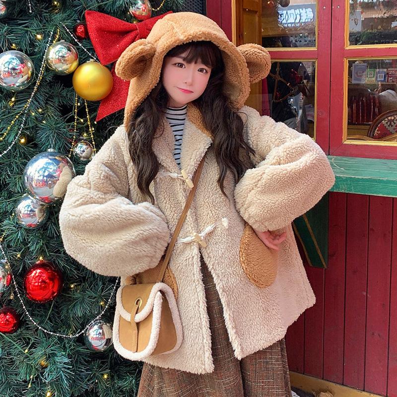 Women' Fur Kawaii Lolita Winter Sweet Soft Girly Cartoon Bear Ear Hooded Horn Button Coats Y2k Keep Warm Thicken Lambswool Furry Outerweat, Coffee conventional
Women' Fur Kawaii Lolita Winter Sweet Soft Girly Cartoon Bear Ear Hooded Horn Button Coats Y2k Keep Warm Thicken Lambswool Furry Outerweat, Coffee conventional