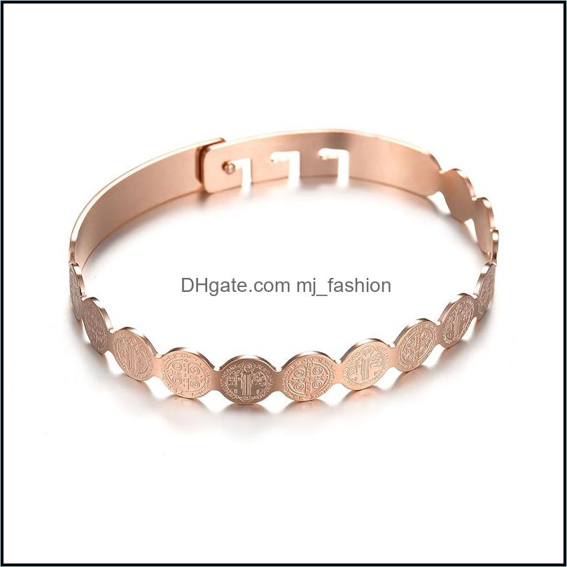 Bangle Bangle Stainless Steel San Benito Medal Bracelet For Women Rose Gold/Gold/Sier Color Metal St Benedict Adjustable Drop Delive Dhleu
Bangle Bangle Stainless Steel San Benito Medal Bracelet For Women Rose Gold/Gold/Sier Color Metal St Benedict Adjustable Drop Delive Dhleu