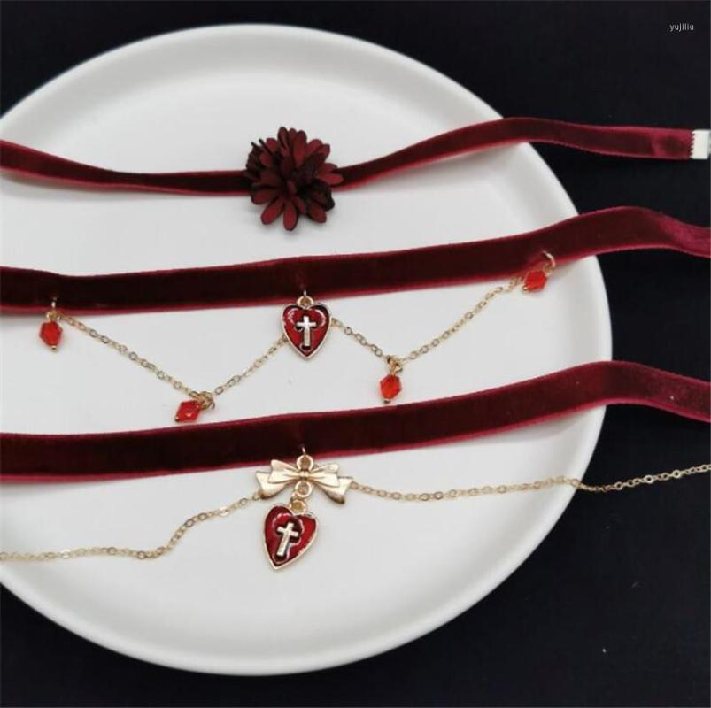 Choker GothicBlack Red Lolita Cross Pendant Collar Sweet Chain Necklace D772