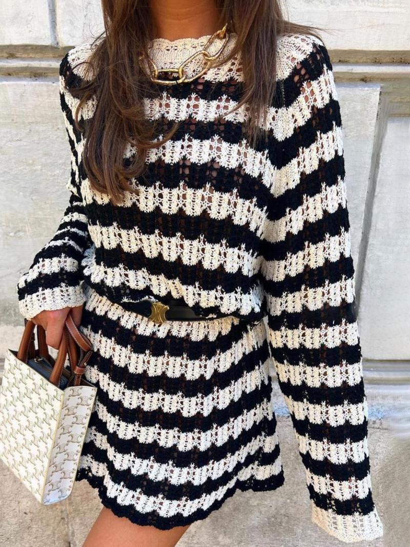 Women' Sweaters Hollow Out Long Sweater Dress Woman Autumn O-Neck Striped Stylish Chic Pullovers Femme Fashion Streetwear Jumper Tops 2022, Black
Women' Sweaters Hollow Out Long Sweater Dress Woman Autumn O-Neck Striped Stylish Chic Pullovers Femme Fashion Streetwear Jumper Tops 2022, Black