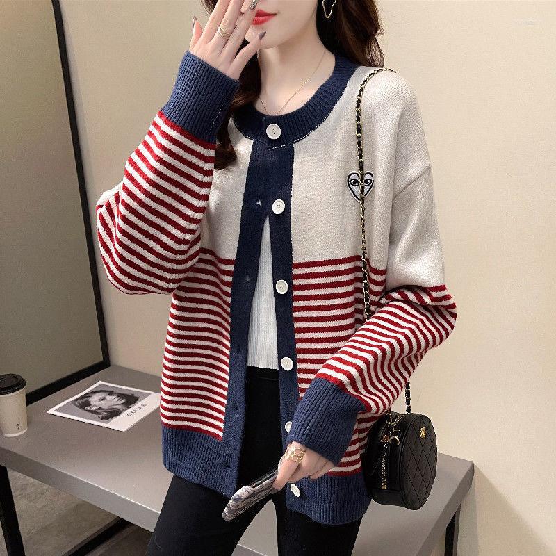 Women' Knits Knitted Cardigan Women Spring Autumn 2022 Casual Love Heart Embroidery Loose Color Contrast Striped Lazy Sweater Coat Female, Red
Women' Knits Knitted Cardigan Women Spring Autumn 2022 Casual Love Heart Embroidery Loose Color Contrast Striped Lazy Sweater Coat Female, Red