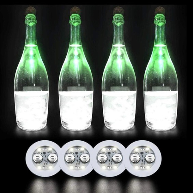 5pcs Bottle Stickers Lights Novelty Lighting 4leds Battery Powered Glow LED Coasters Super Bright Lamp for Wedding Festival Party Decor D2.0
