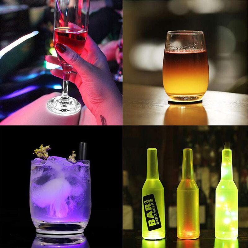 5pcs Bottle Stickers Lights Novelty Lighting 4leds Battery Powered Glow LED Coasters Super Bright Lamp for Wedding Festival Party Decor D2.0