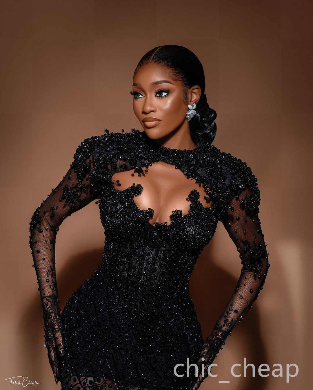 Arabic Aso Ebi Black Mermaid Prom Dresses Lace Pearls Feather Evening Formal Party Second Reception Birthday Engagement Gowns Dress ZJ