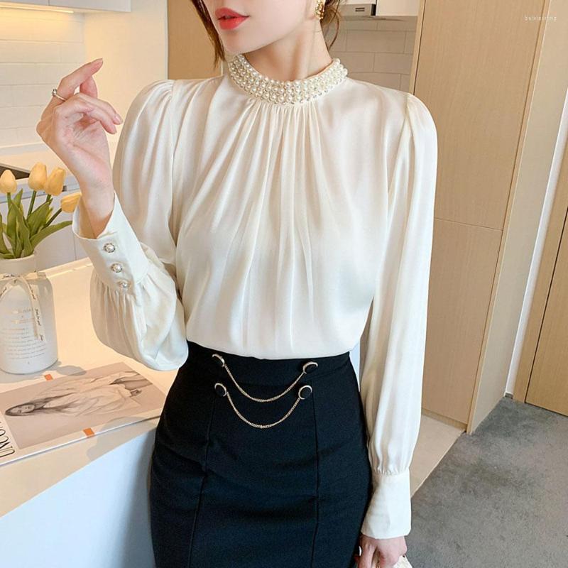 Women's Blouses 2022 Spring Autumn Chiffon Blouse Women Simple Pearl Stand Collar Pleated Fashion Elegant Long Sleeve Shirt Woman, Beige
Women's Blouses 2022 Spring Autumn Chiffon Blouse Women Simple Pearl Stand Collar Pleated Fashion Elegant Long Sleeve Shirt Woman, Beige