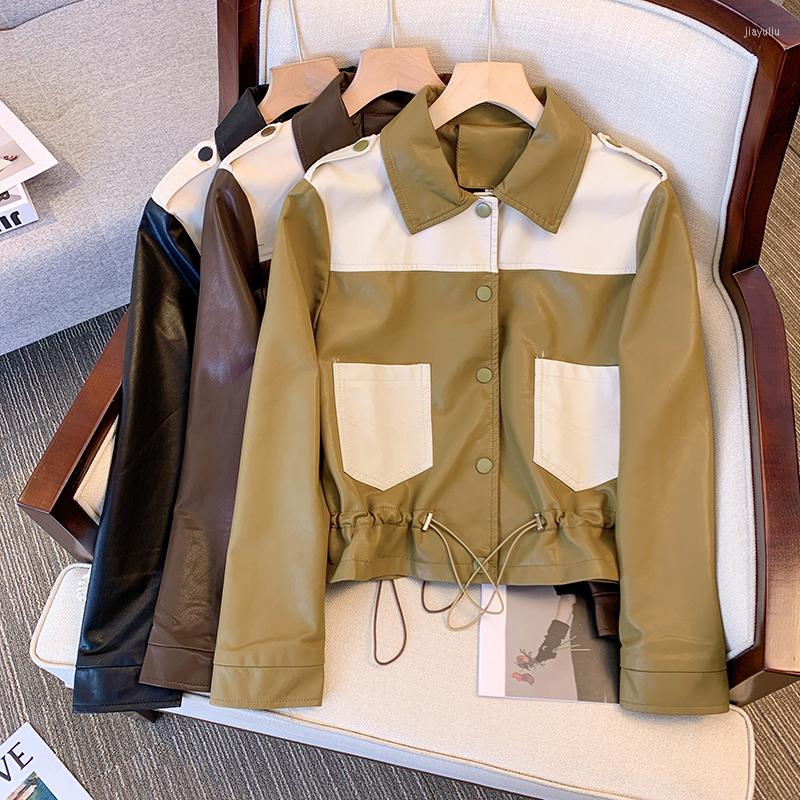 Women's Leather Korean Designer Fashion Patchwork Pu Jackets And Coats Cropped Women, Brown
Women's Leather Korean Designer Fashion Patchwork Pu Jackets And Coats Cropped Women, Brown