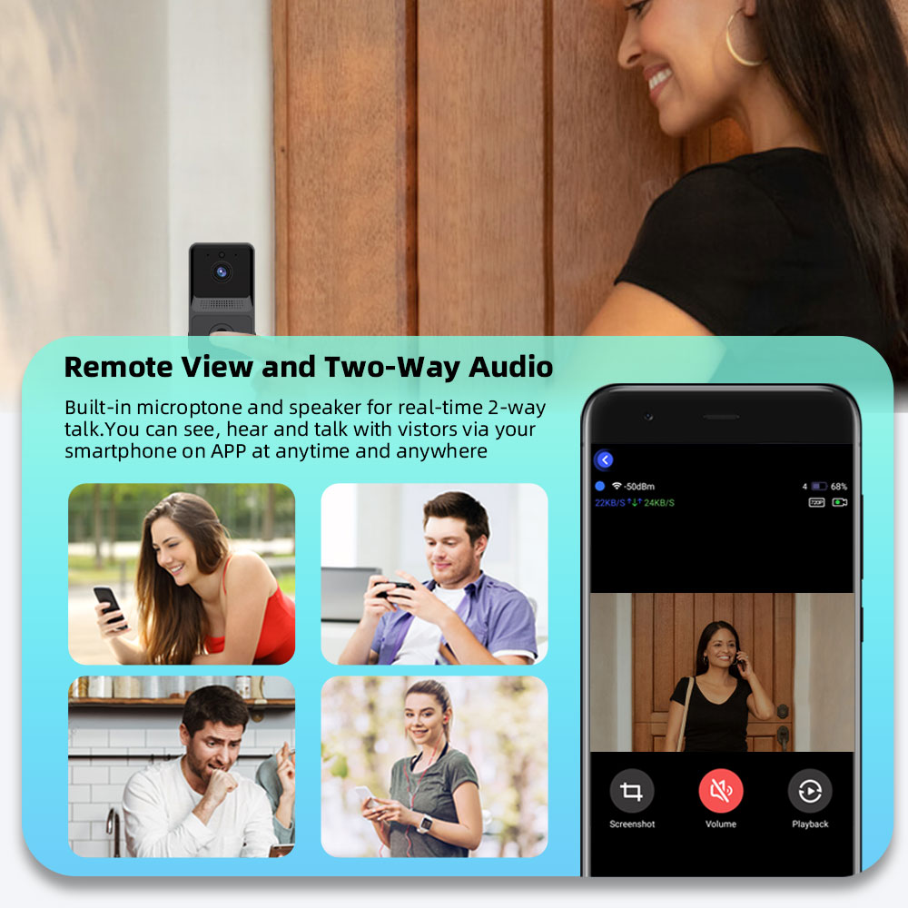 Wireless Video Doorbell Camera WiFi Security Doorbell Night Vision Intercom Outdoor Eye Peephole Smart Home Voice Phone Monitor Door Bell