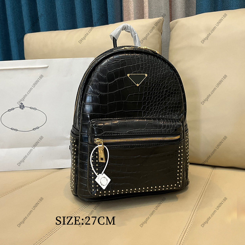 22FW Womens Crocodile Skin Black Backpack Shoulde Bags Diagonal Crossbody Bag Luxury Designer Handbags For Women With Rivet Decoration Triangular Enamel Badge
22FW Womens Crocodile Skin Black Backpack Shoulde Bags Diagonal Crossbody Bag Luxury Designer Handbags For Women With Rivet Decoration Triangular Enamel Badge