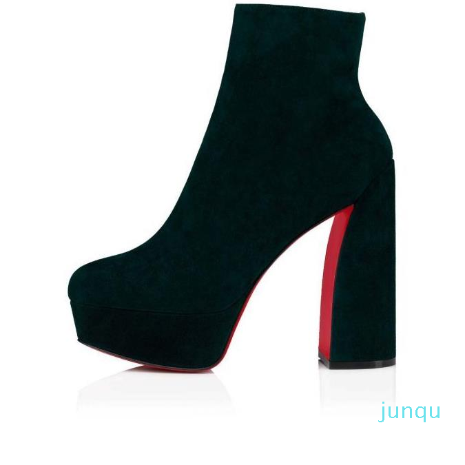 Women ankle boot wedding party supper heel sole shoes Movida Booty 130mm black green suede platform pumps round toe short