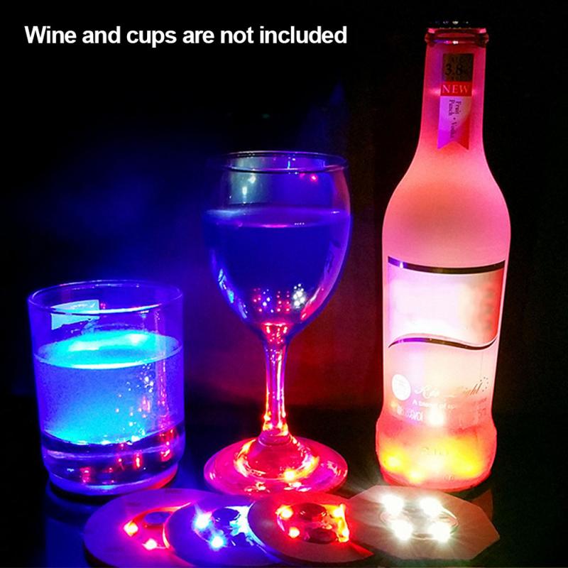 5pcs Bottle Stickers Lights Novelty Lighting 4leds Battery Powered Glow LED Coasters Super Bright Lamp for Wedding Festival Party Decor D2.0