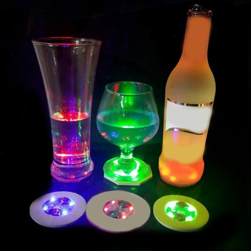 5pcs Bottle Stickers Lights Novelty Lighting 4leds Battery Powered Glow LED Coasters Super Bright Lamp for Wedding Festival Party Decor D2.0
