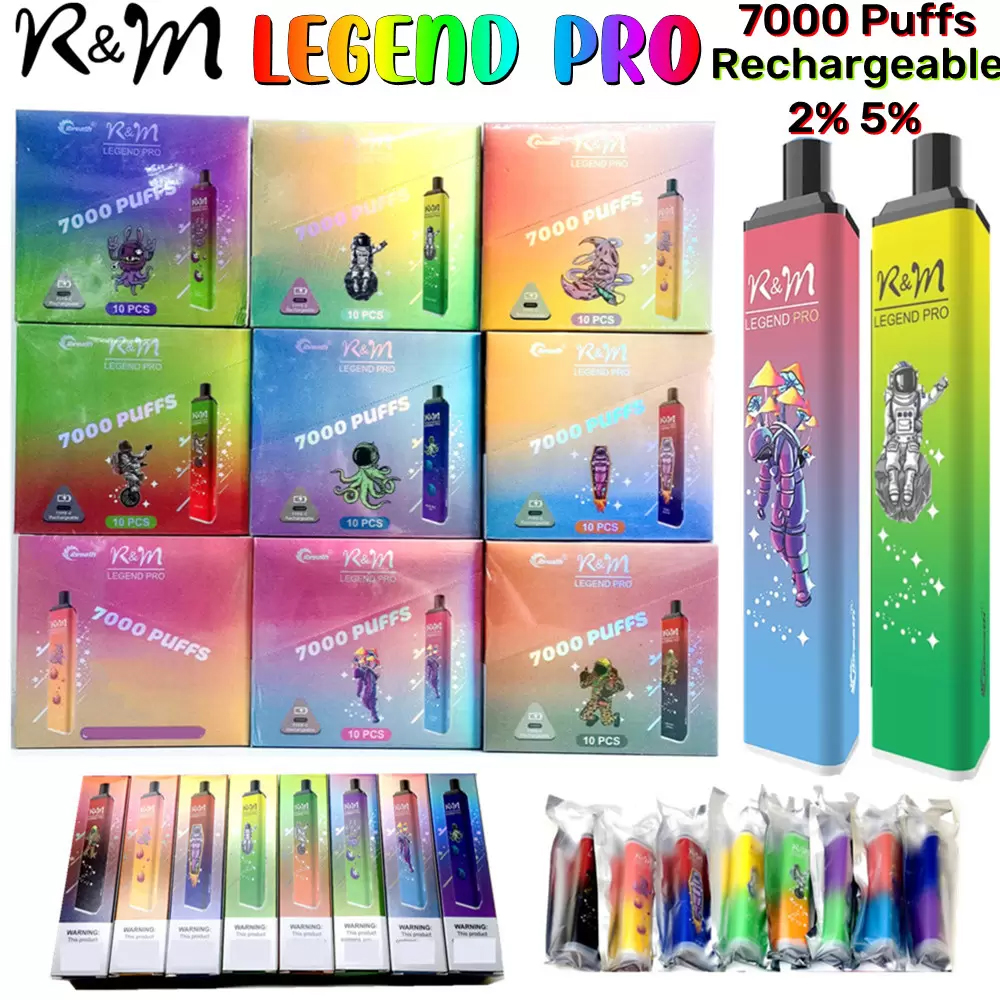 R&M LEGEND Pro 7000 Puffs Disposable E Cigarettes Vapor Device 8 Colors Vape Pen 12.5ml Refillable Vapor Pod With LED RGB Light 2% 5% Mesh Coil Vapes
R&M LEGEND Pro 7000 Puffs Disposable E Cigarettes Vapor Device 8 Colors Vape Pen 12.5ml Refillable Vapor Pod With LED RGB Light 2% 5% Mesh Coil Vapes
